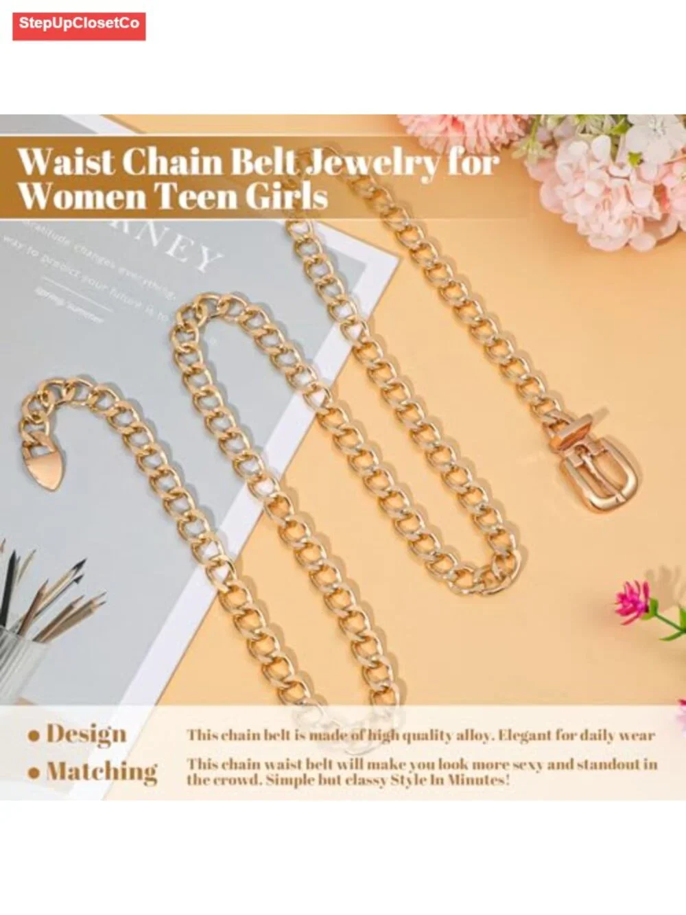 Women's Gold Chain Waist Belt - Adjustable Stainless Steel Hip Belt